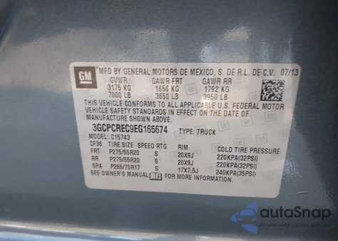 2014 Chevrolet Silverado 1500 1Lt z USA, uszkodzony, nr VIN 3GCPCREC9EG165674